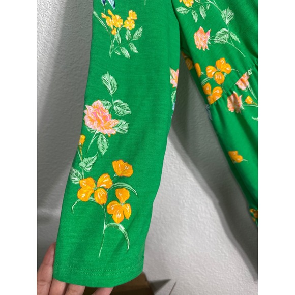 Crown & Ivy Green Floral Tiered Dress Women's XL Long Sleeve Casual Bloom - Picture 2 of 7